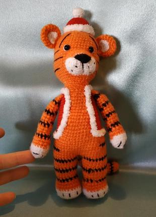 Тигр м'яка іграшка, тигр в зимовому одязі ручна робота1 фото