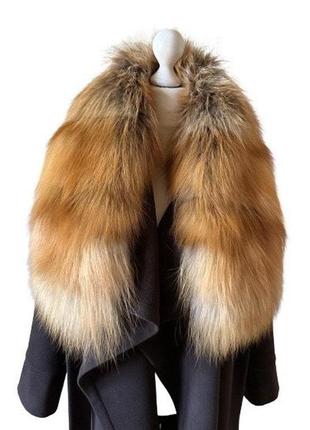 Элегантное коричневое пальто без подкладки с воротником из натурального меха лисы 46 ro-270144 фото