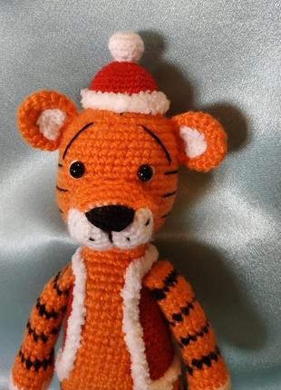 Тигр м'яка іграшка, тигр в зимовому одязі ручна робота4 фото