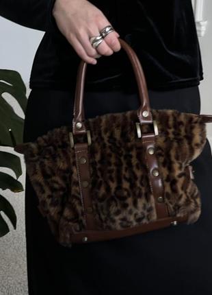 Леопардова пухнаста сумка вінтаж еко хутро7 фото
