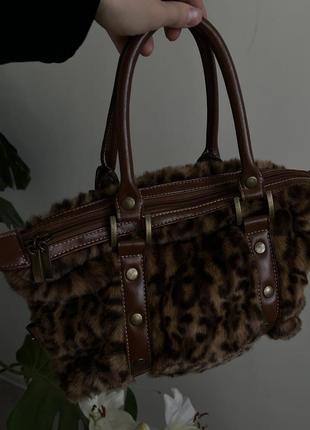 Леопардовая пушистая сумка винтаж эко мех5 фото