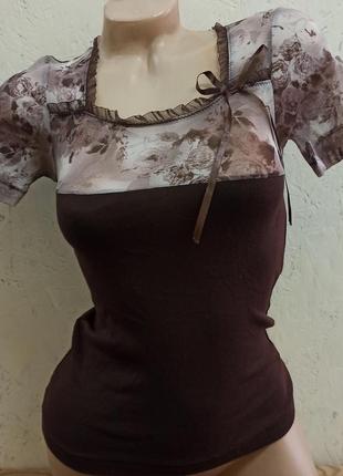 Eldar triss кофточка блузка женская шоколадно коричневая короткий рукав размер s