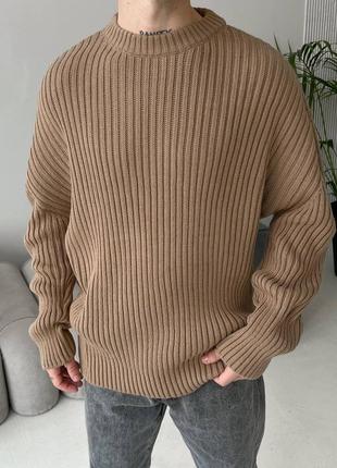 Стильний вʼязаний оверсайз светр у коричневому кольорі🔝