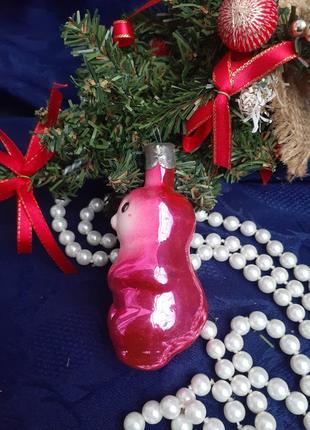 Сладкий медвежонок 🎄🧸❄ винтаж елочная новогодняя игрушка ссср советская ретро рождественская стекло эмали мишка медведь подвеска3 фото