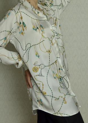 Блузка zara белая с принтом морской канат и якорь3 фото