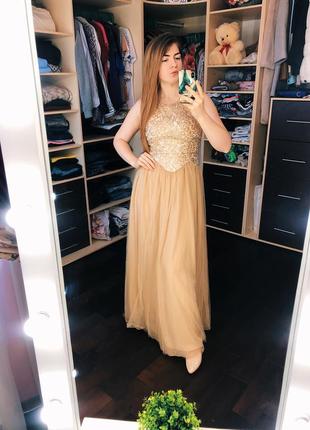 Золотое платье вечернее длинное блестящее на выпускной!! размер xs s 42 44 роскошное оригинальное красивое модное платье2 фото