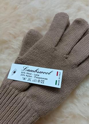 Жіночі/ чоловічі вовняні теплі в'язані базові бежеві нюдові рукавички італія2 фото