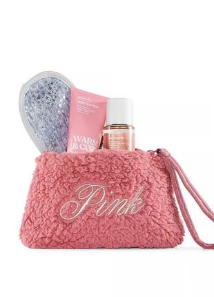 Подарунковий набір пінк вікторія сікрет косметичка gift set pink victoria’s secret warm and cozy fleece подарочный набор виктория сикрет1 фото