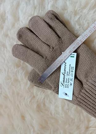Жіночі/ чоловічі вовняні теплі в'язані базові бежеві нюдові рукавички італія4 фото