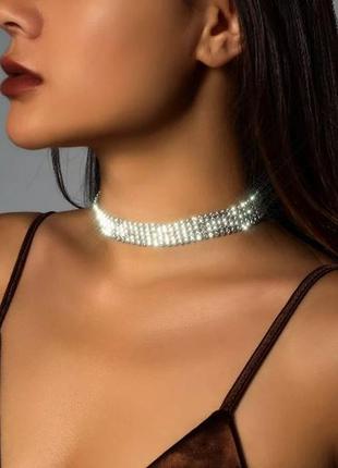 Модний чокер із страз, чокер кольчуга, блискучий чокер каміння