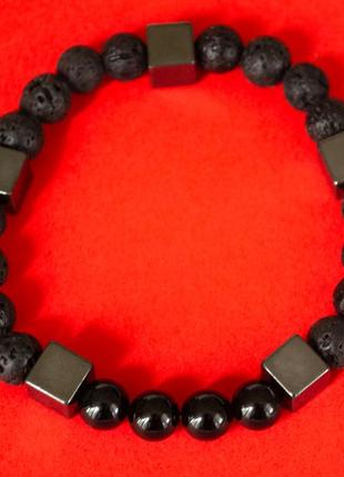 Мужские браслеты из натуральных камней . лава , гематит, черный агат3 фото