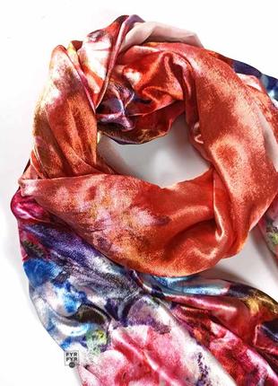 Бархатный шелковый натуральный шарф палантин 100% шелк с цветами новый качественный3 фото