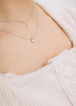 Двойная цепочка серебряная бузина палочка и возвращающий камень, серебро 925 пробы, длина 40+4 см