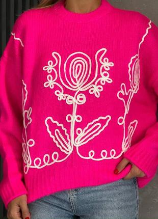 Очень мягкий свитер с вышитым орнаментом в стиле зара 😍6 фото