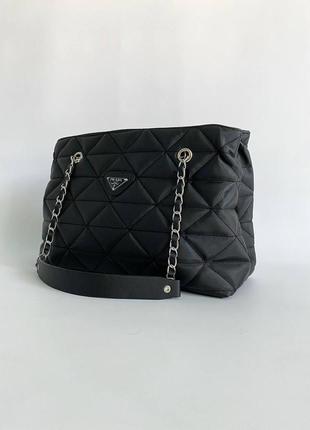 Женская сумка prada big black топ качество4 фото