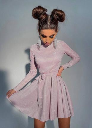 Блестящее люрексовое платье с расклешенной юбкой мини длина6 фото