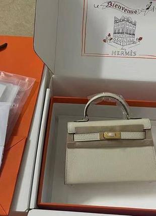 Сумка женская кожаная маленькая белая брендовая в стиле hermes kelly премиум люкс3 фото