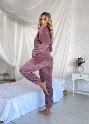 Теплая пижама из двухсторонней махры с манжетами на резинке кофтой с брюками одежда для дома домашний костюм5 фото