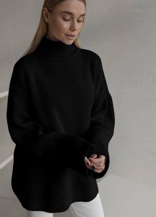 Женский свитер теплый под горло свободный джемпер длинная базовая кофта молодежная стильная 42223 фото