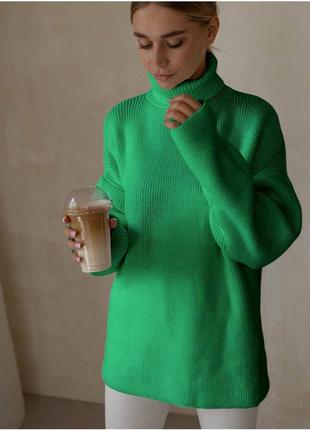 Женский свитер теплый под горло свободный джемпер длинная базовая кофта молодежная стильная 4222