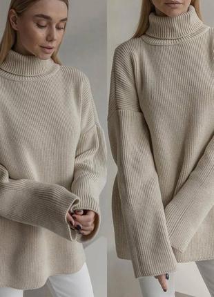 Женский свитер теплый под горло свободный джемпер длинная базовая кофта молодежная стильная 42225 фото