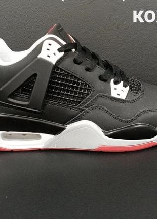 ❄️кросівки nike air jordan 4 retro black grey red кроссовки зимние найк  аир джордан  4 ретро чёрные с серым и красным