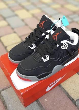 ❄️кросівки nike air jordan 4 retro black grey red кроссовки зимние найк  аир джордан  4 ретро чёрные с серым и красным5 фото