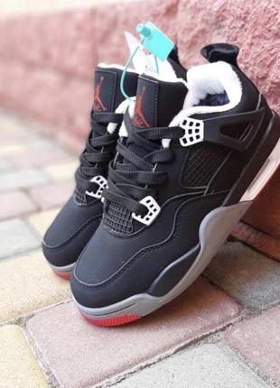 ❄️кросівки nike air jordan 4 retro black grey red кроссовки зимние найк  аир джордан  4 ретро чёрные с серым и красным6 фото