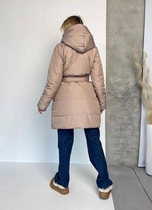 Тепле зимове пальто з поясом / подовжена зимова куртка під пояс2 фото