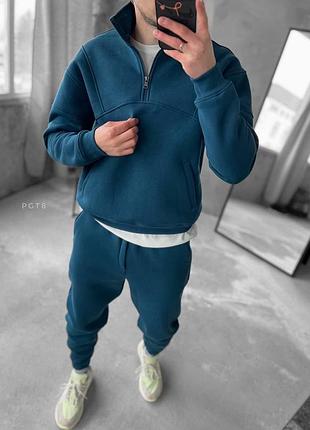 Синий флисовый спортивный костюм мужской