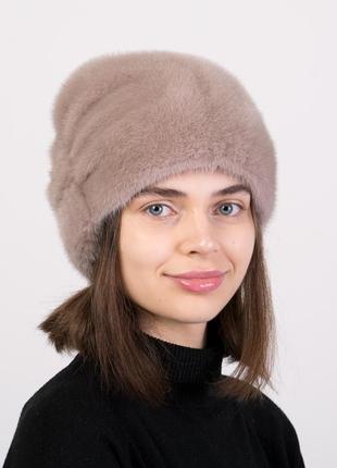 Зимова жіноча норкова шапка кубанка з косою1 фото
