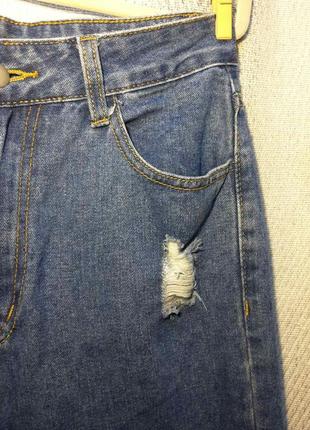 Женские джинсы с потертостями, дырами, рваные, высокая посадка.85% котон. 15% полиэстер4 фото