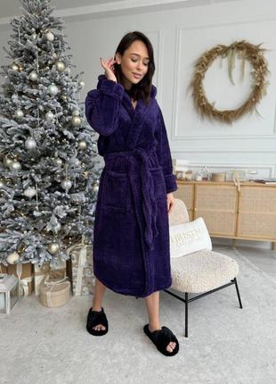 Фіолетовий халат 💗 жіночий халат 💗 ніжний мякий халат 💗 халат з капюшоном 🌸