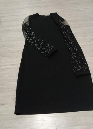 Платье черное, прозрачное рукав