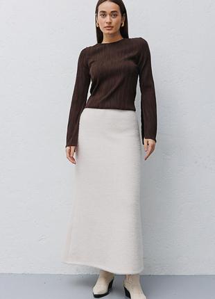 Длинная теплая юбка-трапеция светло-бежевого цвета1 фото