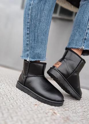 Черные кожаные ( эко кожа) угги  уги ботинки сапоги короткие низкие ugg6 фото
