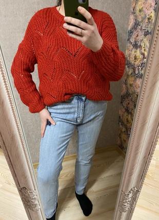 Модный красный как вязаный свитер 52-54 р1 фото