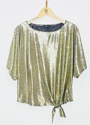 Блузка женская кофта пайетки золото нарядная футболка стильная однотонная прямая блузка оверсайз рукава реглан торжественный бант демисезонное тренд