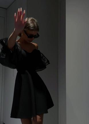 Платье мини с открытыми плечами рукава фонарики с имитацией корсета платье черная свободная новогодняя праздничная вечерняя элегантная3 фото