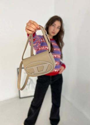 Женская сумка diesel 1dr denim iconic shoulder bag cream люкс качество