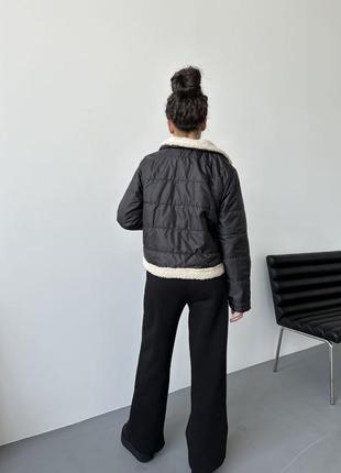 Куртка авиатор черная короткая на меху зима6 фото