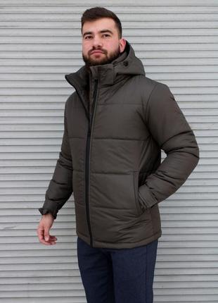 Мужская утепленная куртка хаки съемный капюшон8 фото