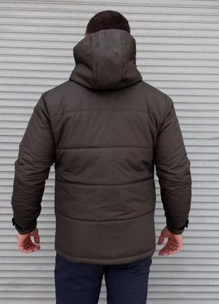 Мужская утепленная куртка хаки съемный капюшон4 фото