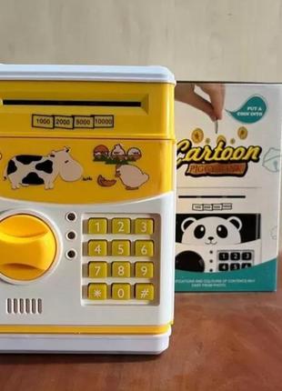 Копилка сейф детская интерактивная желтая корова с кодовым замком cartoon cow