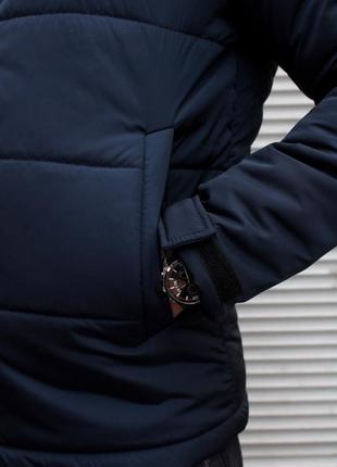 Чоловіча утеплен куртка темно-синя  знімний капюшон4 фото
