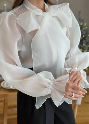 Блуза из органзы с бантом9 фото