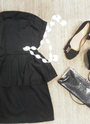 Платье-бюстье черное с баской3 фото