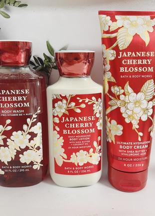 Набор гель + крем для тела + лосьон japanese cherry blossom от bath and body works