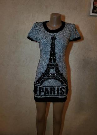Платье туника paris серебристое, блестящее1 фото