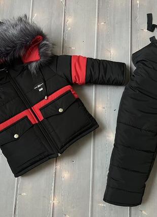 Комплект зимний для мальчика куртка курточка зимняя наре комбинезон комбинезон графит черный синий4 фото